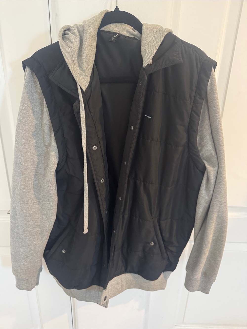 RVCA Black Quilted Body with Gray Hooded Sleeve Jacket